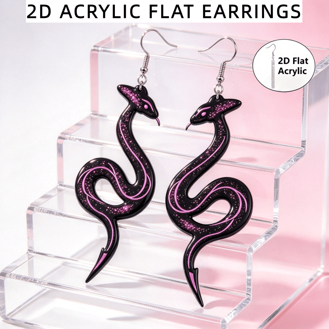 Gothic 2D Flat Acrylic Curved Snake Drop Earrings